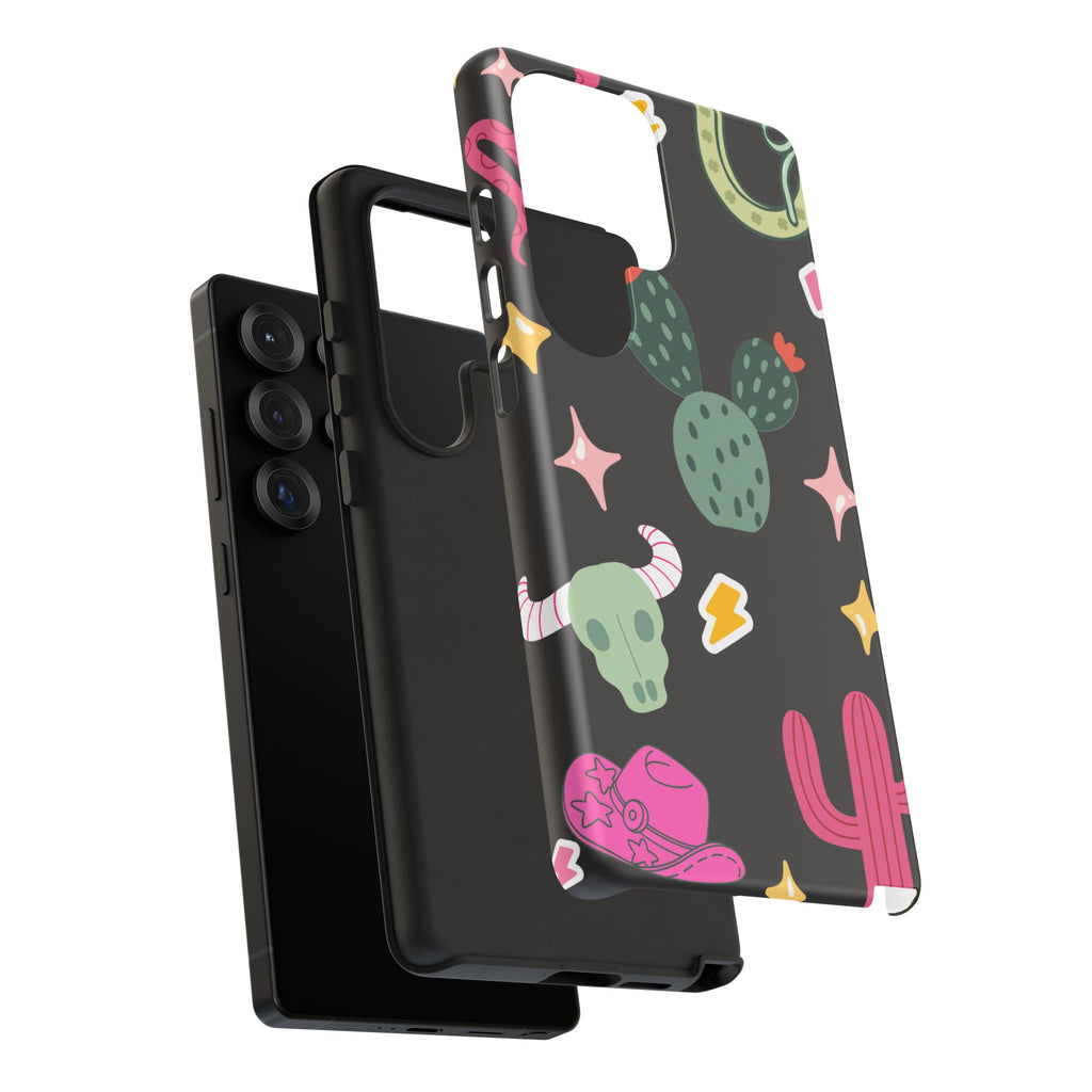 Southwest Desert Icons Tough Phone Case — Cactus, Cowboy & Skull Pattern
