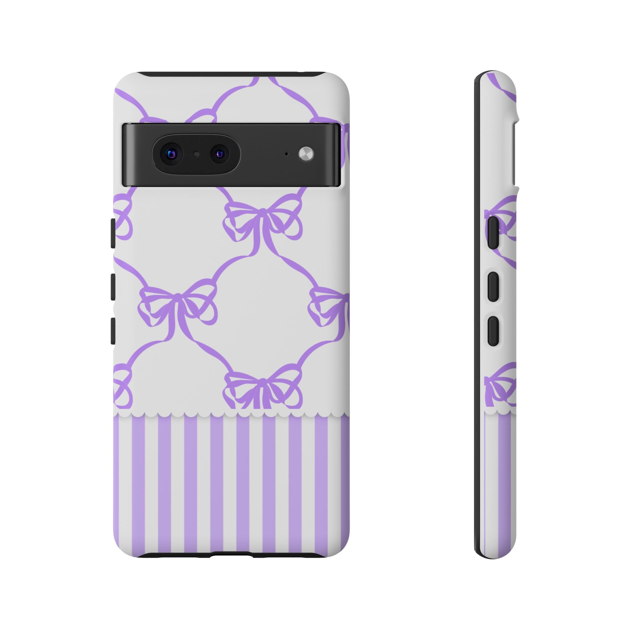 Lavender Bow Pattern Tough Phone Case - Striped Cute iPhone Cover