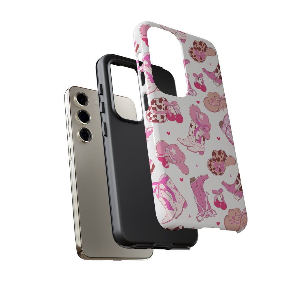 Pink Cowgirl Phone Case - Cute Western Boots & Hats Pattern Tough Case