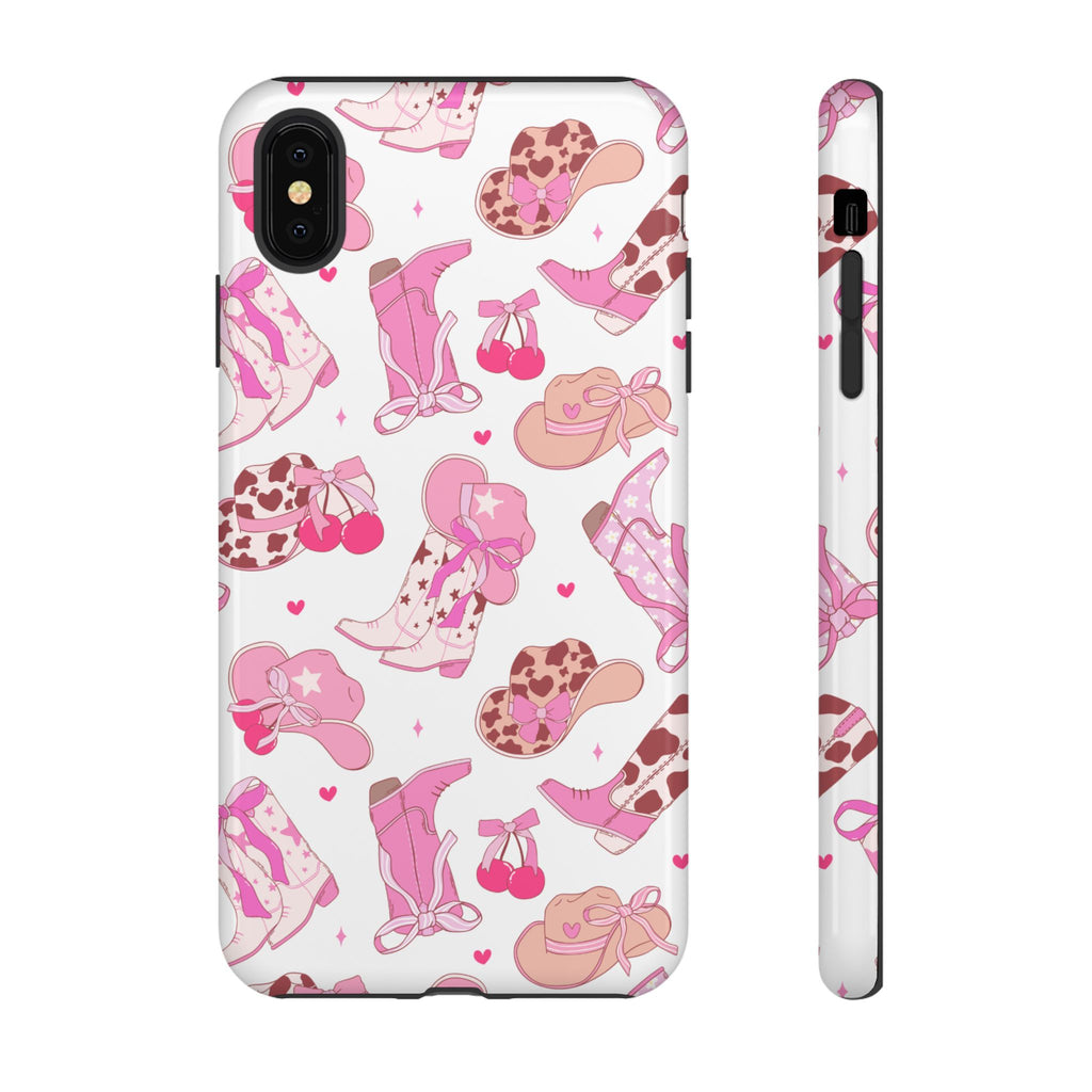Pink Cowgirl Phone Case - Cute Western Boots & Hats Pattern Tough Case