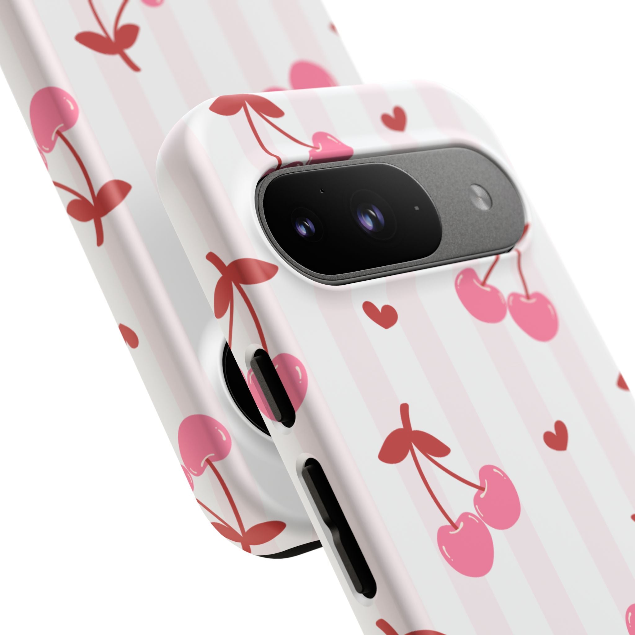Pink Cherry Pattern Tough Phone Case — Cute Retro Fruit Design