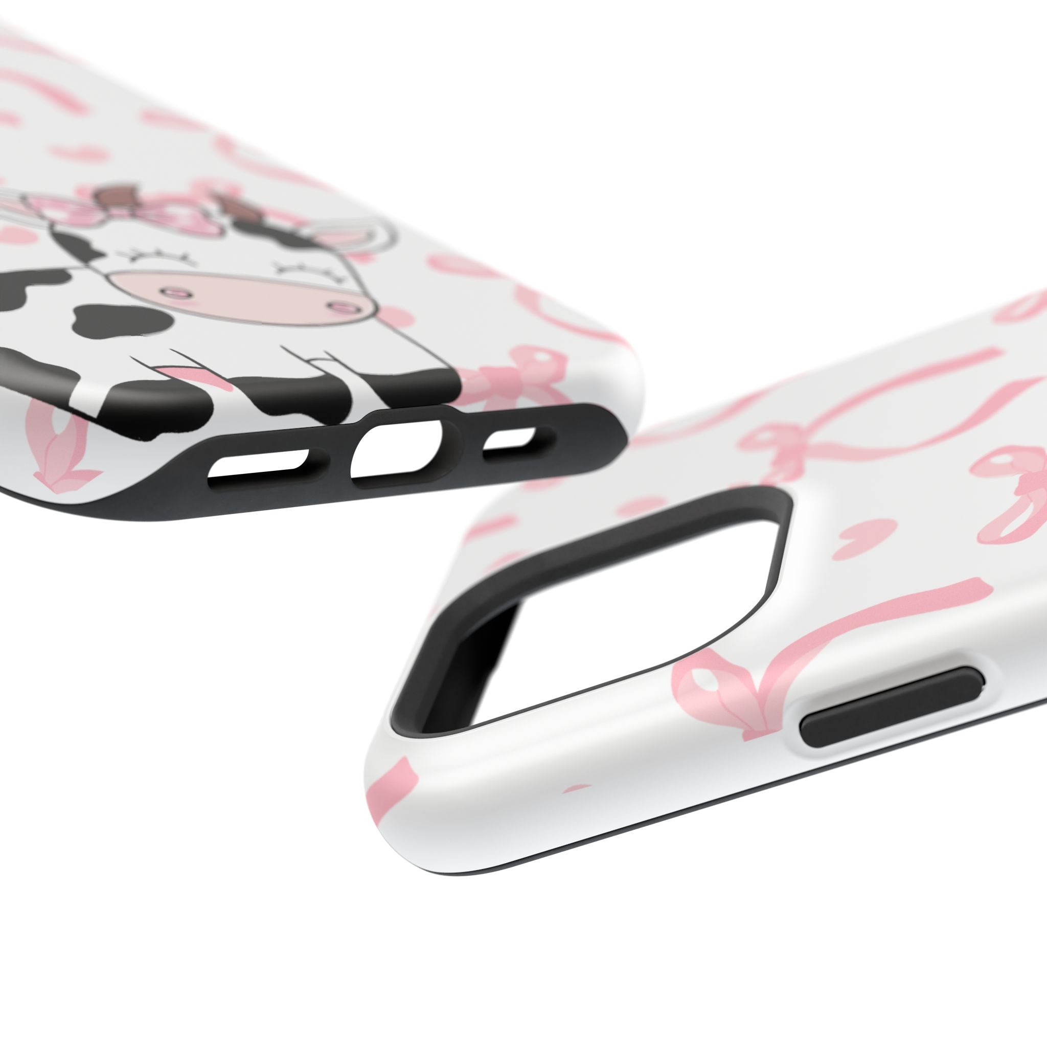 Cute Cow Phone Case — Pink Bows Magnetic Impact-Resistant Case