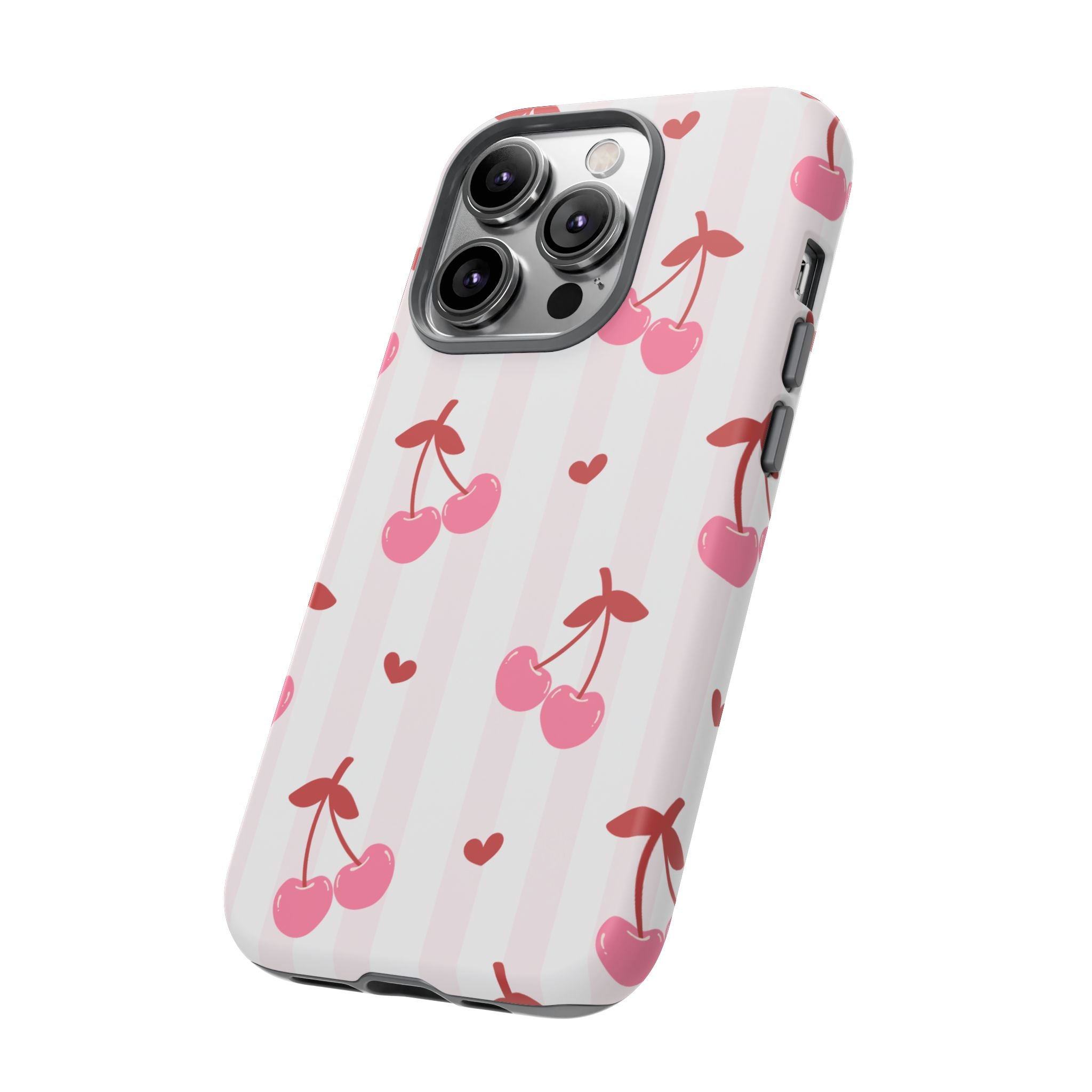 Pink Cherry Pattern Tough Phone Case — Cute Retro Fruit Design