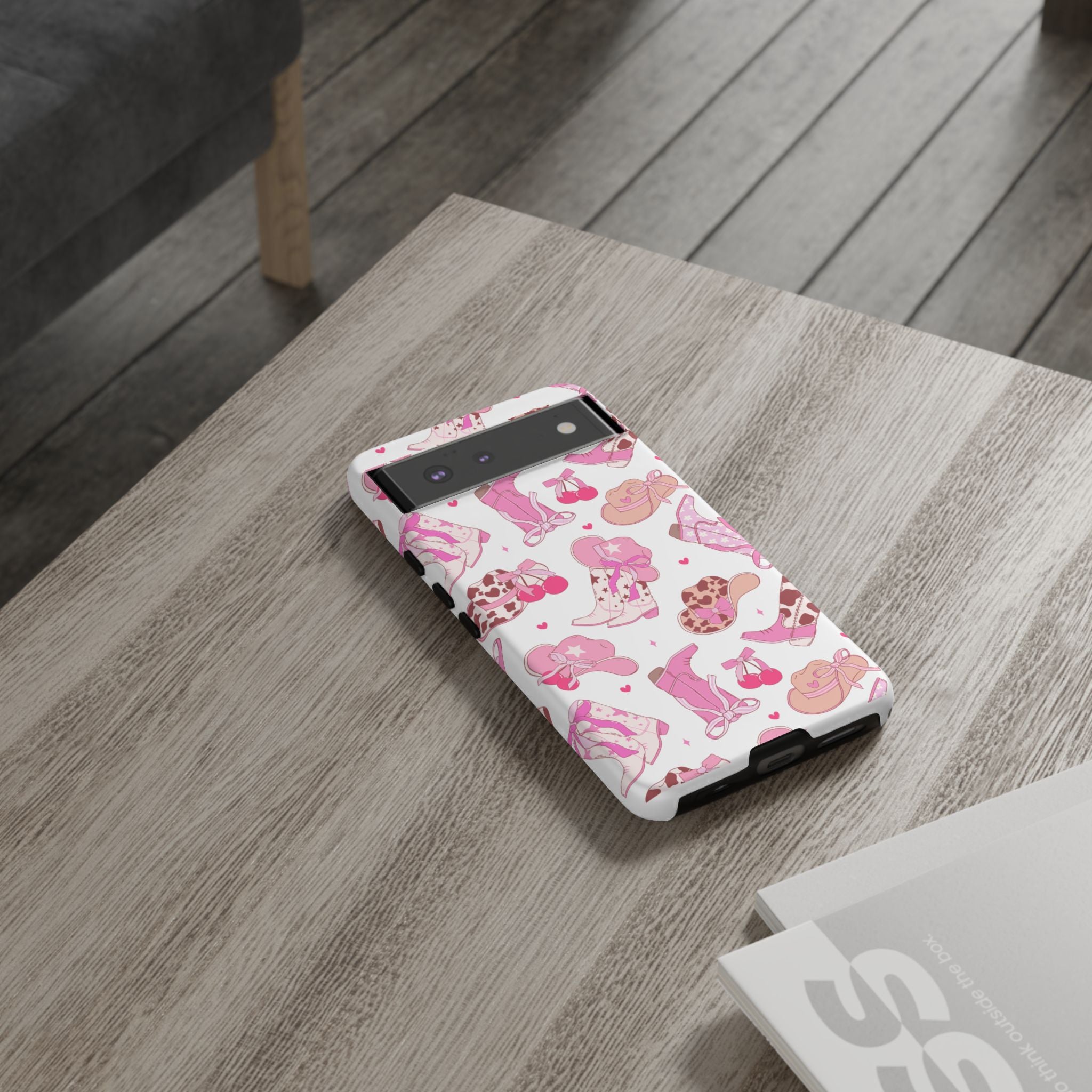 Pink Cowgirl Phone Case - Cute Western Boots & Hats Pattern Tough Case