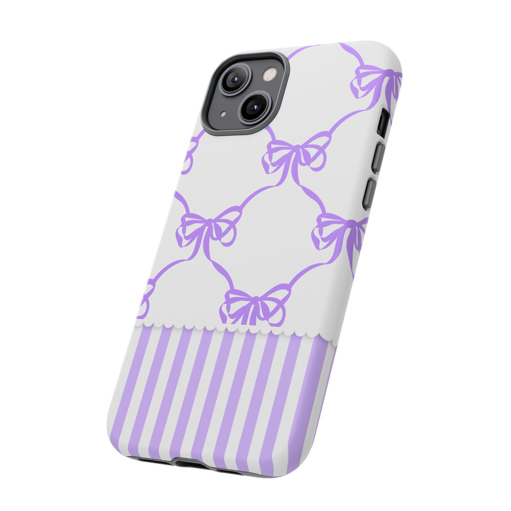Lavender Bow Pattern Tough Phone Case - Striped Cute iPhone Cover
