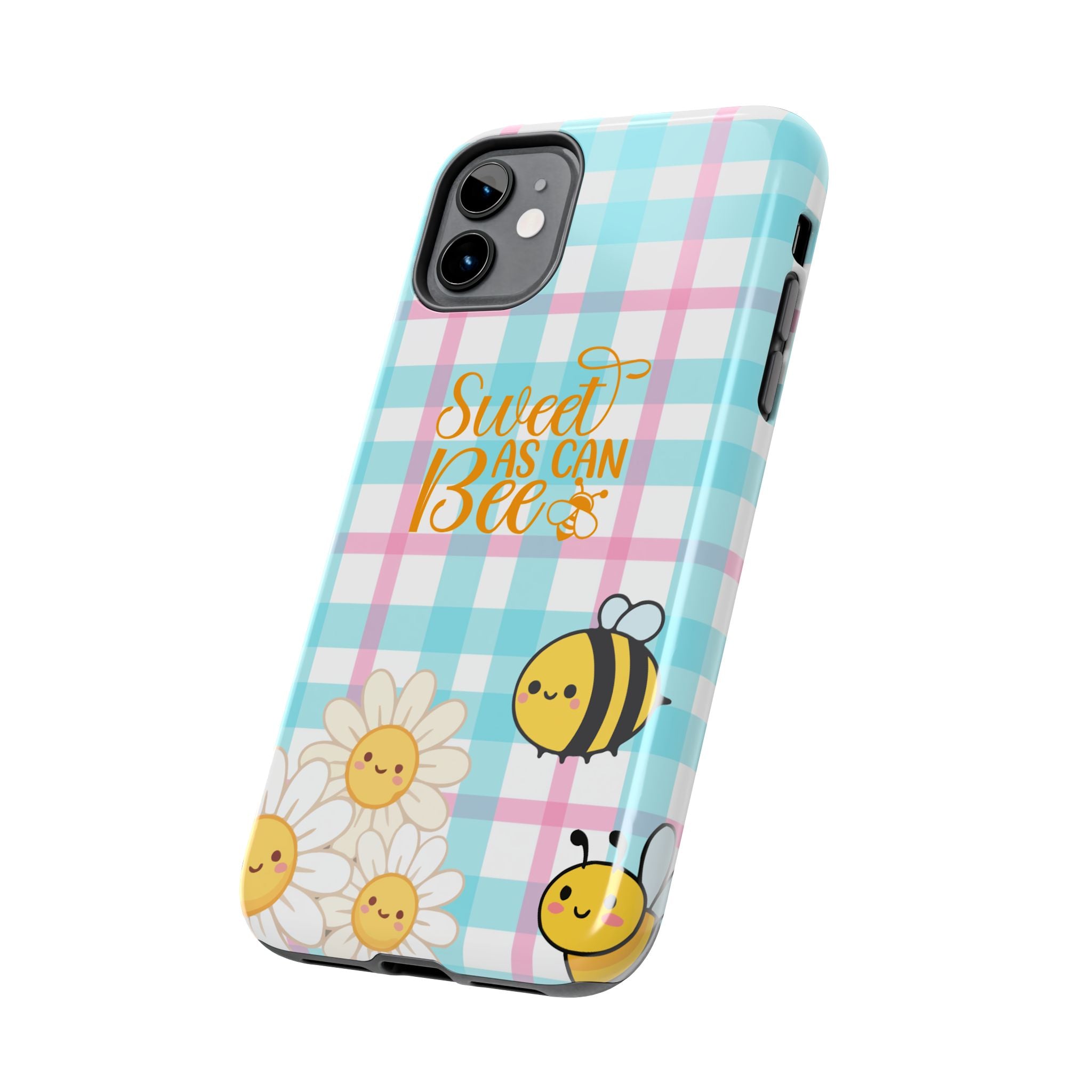 Sweet As Can Bee Tough Phone Case — Cute Bee & Daisy Plaid Protective Cover