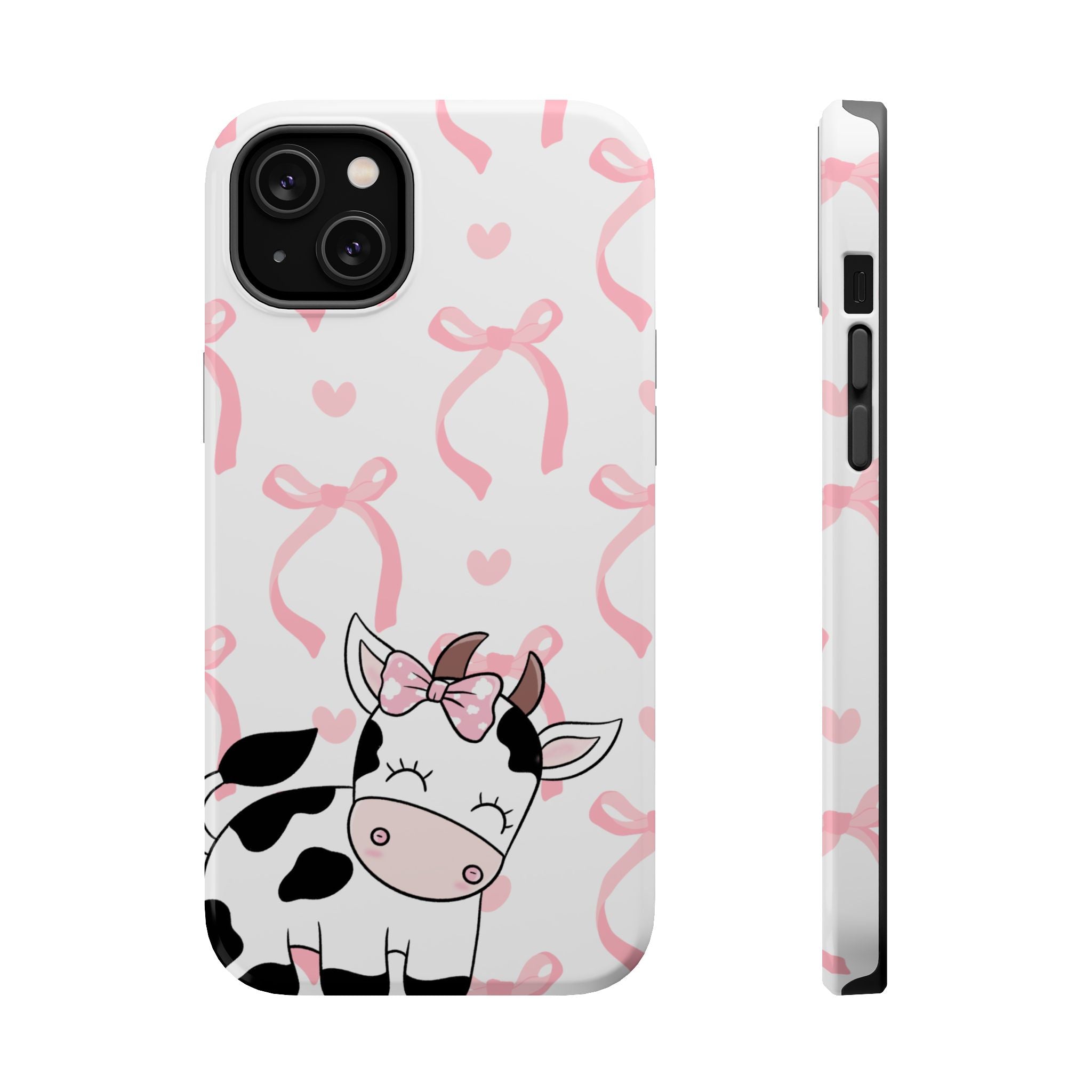 Cute Cow Phone Case — Pink Bows Magnetic Impact-Resistant Case