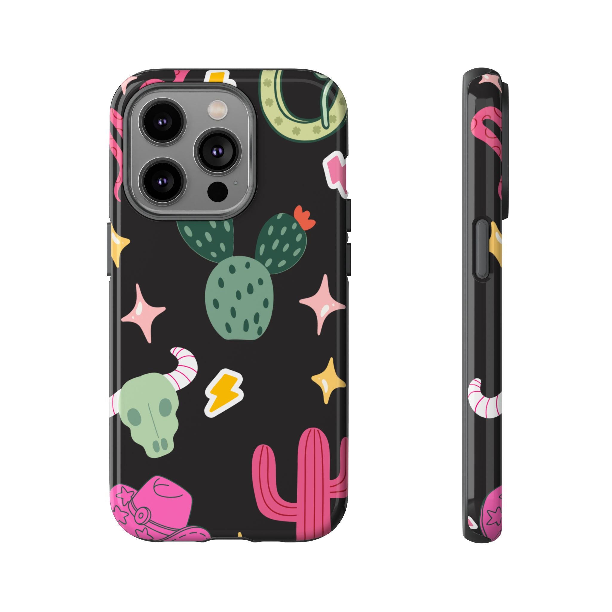 Southwest Desert Icons Tough Phone Case — Cactus, Cowboy & Skull Pattern