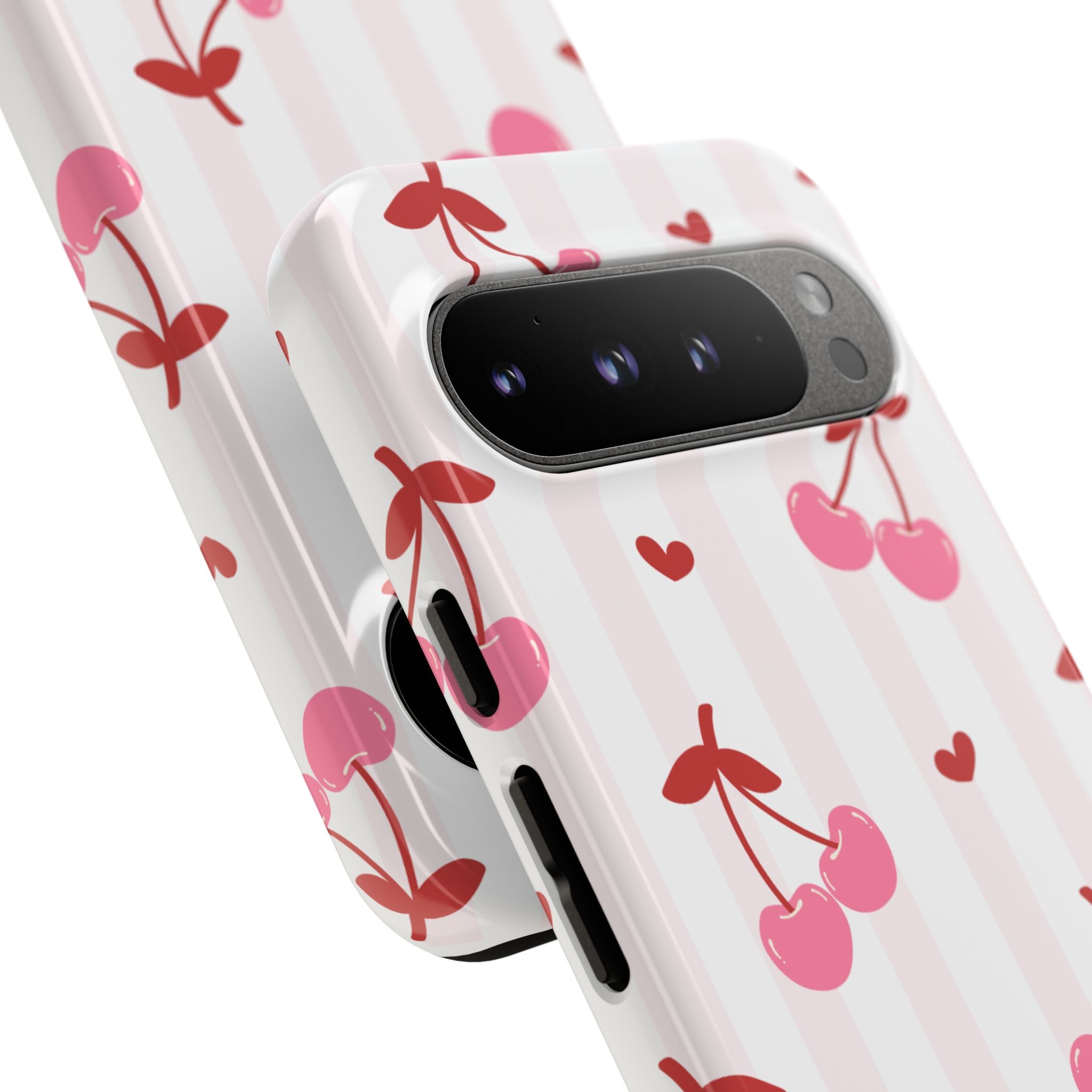 Pink Cherry Pattern Tough Phone Case — Cute Retro Fruit Design