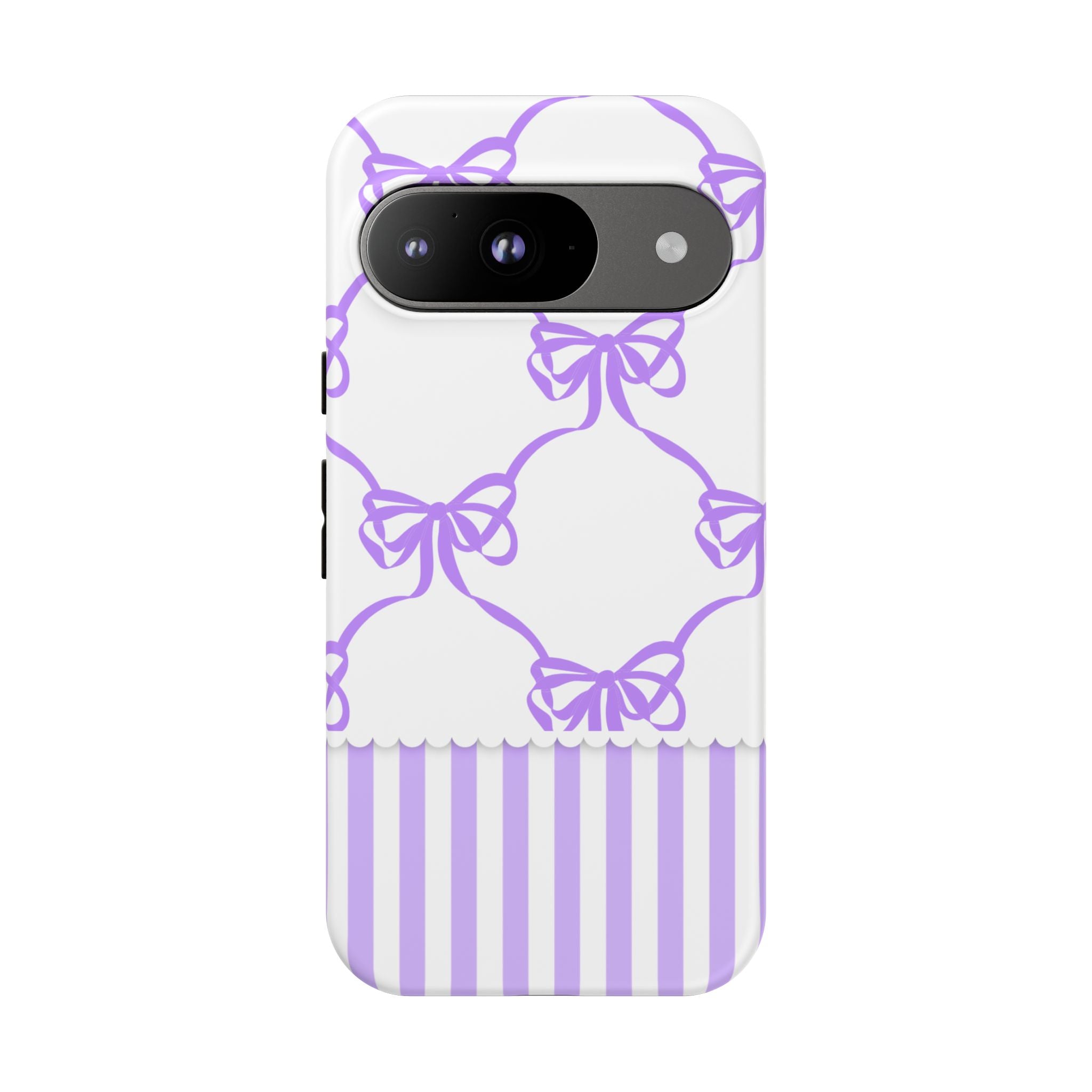 Lavender Bow Pattern Tough Phone Case - Striped Cute iPhone Cover
