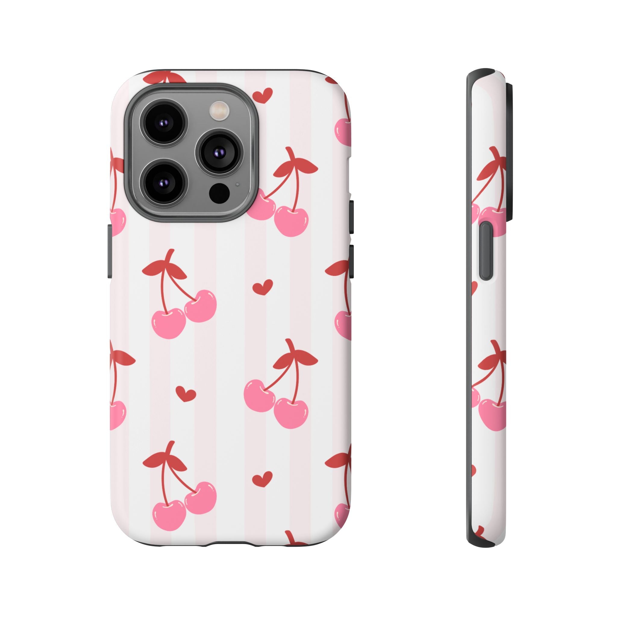 Pink Cherry Pattern Tough Phone Case — Cute Retro Fruit Design