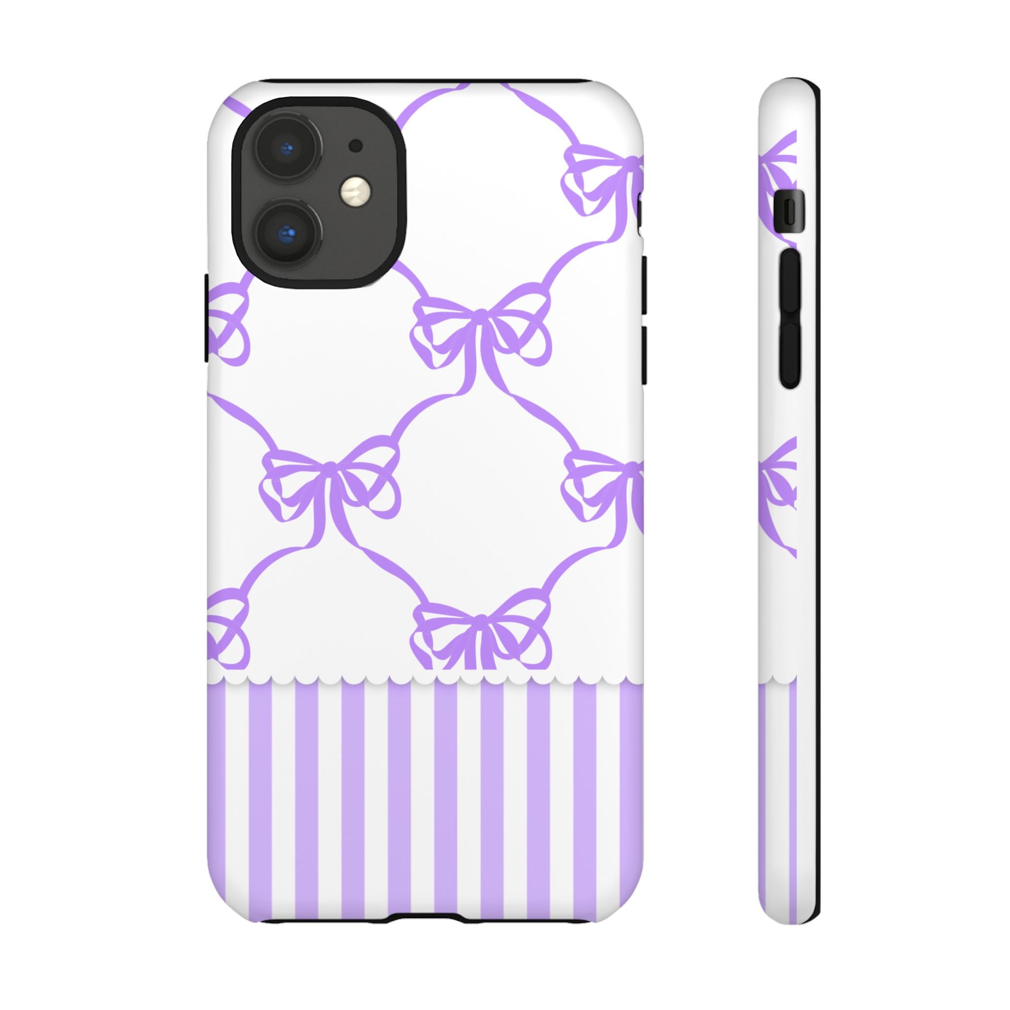 Lavender Bow Pattern Tough Phone Case - Striped Cute iPhone Cover