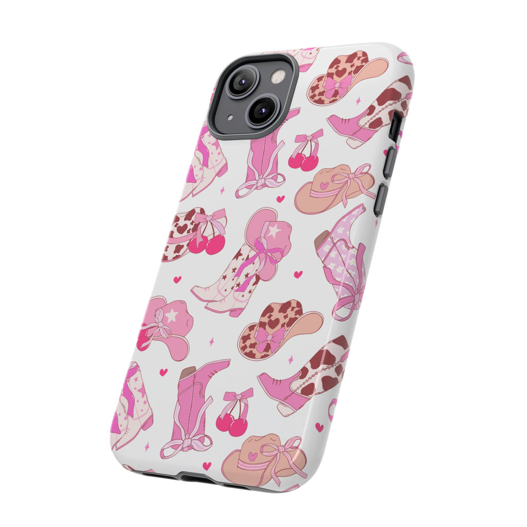 Pink Cowgirl Phone Case - Cute Western Boots & Hats Pattern Tough Case