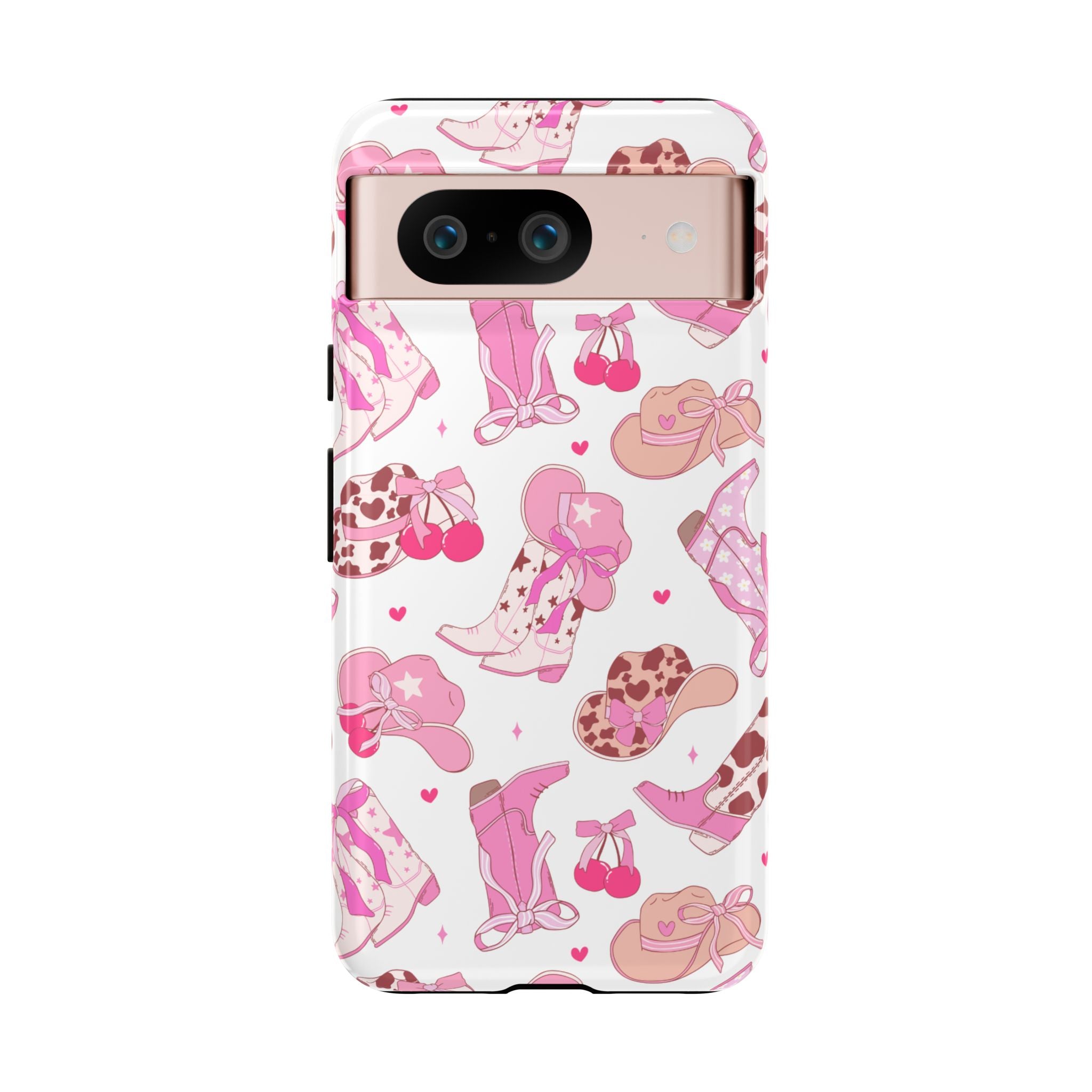 Pink Cowgirl Phone Case - Cute Western Boots & Hats Pattern Tough Case