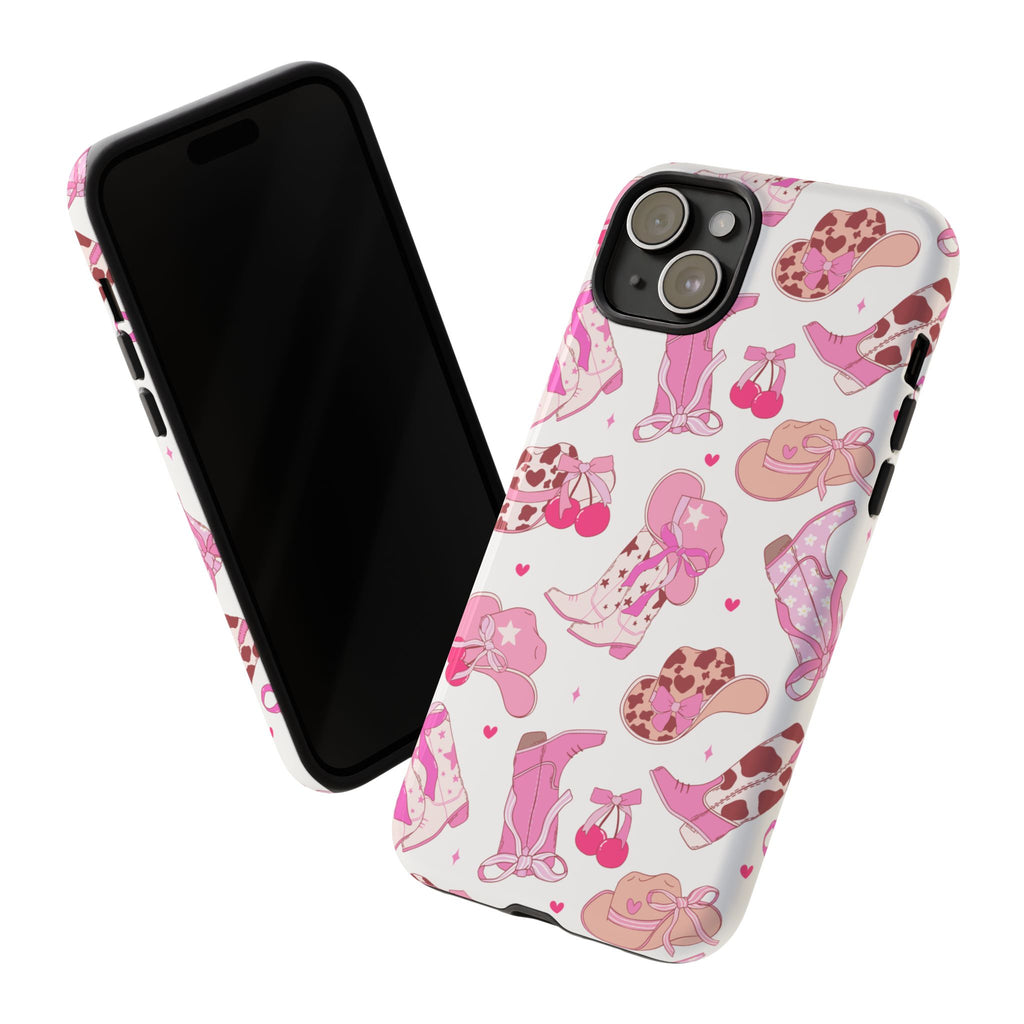 Pink Cowgirl Phone Case - Cute Western Boots & Hats Pattern Tough Case