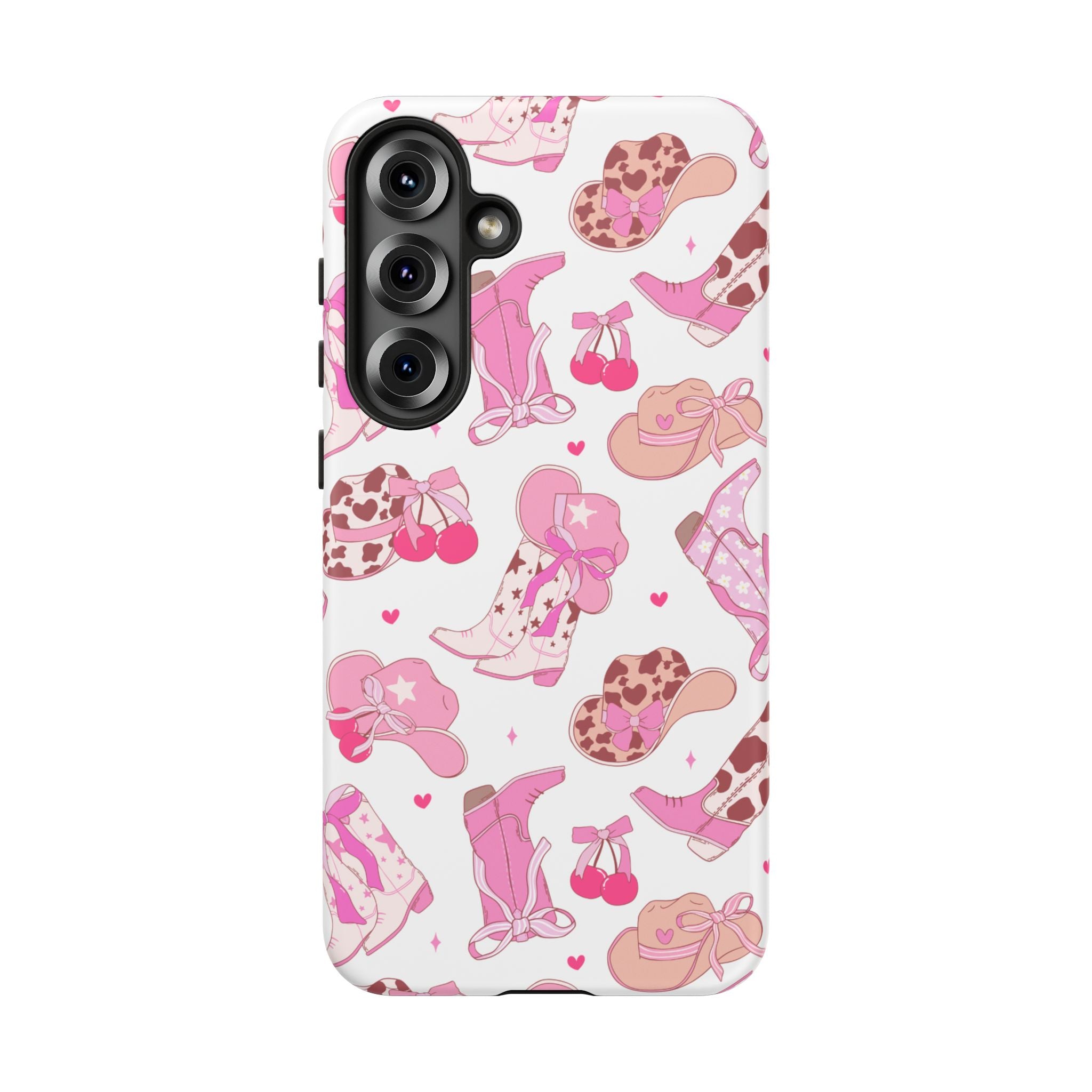 Pink Cowgirl Phone Case - Cute Western Boots & Hats Pattern Tough Case