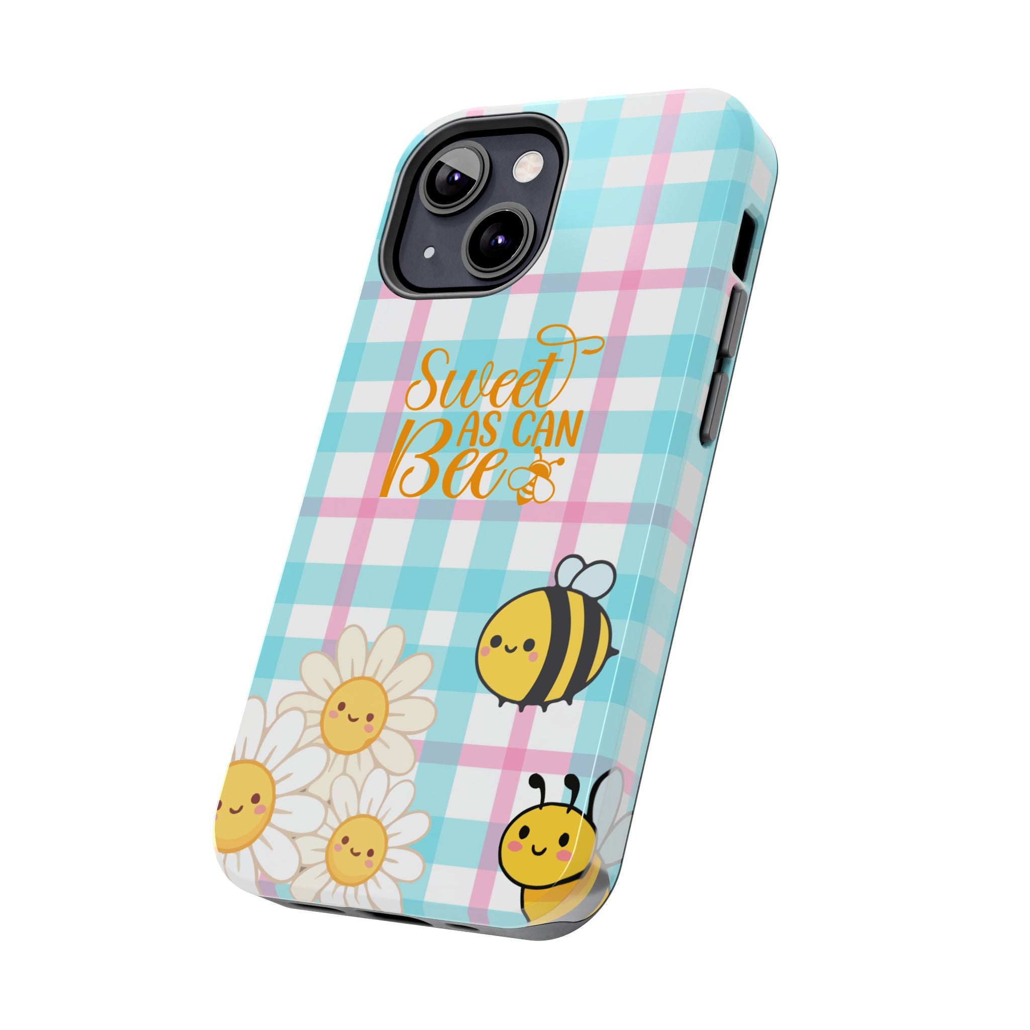Sweet As Can Bee Tough Phone Case — Cute Bee & Daisy Plaid Protective Cover