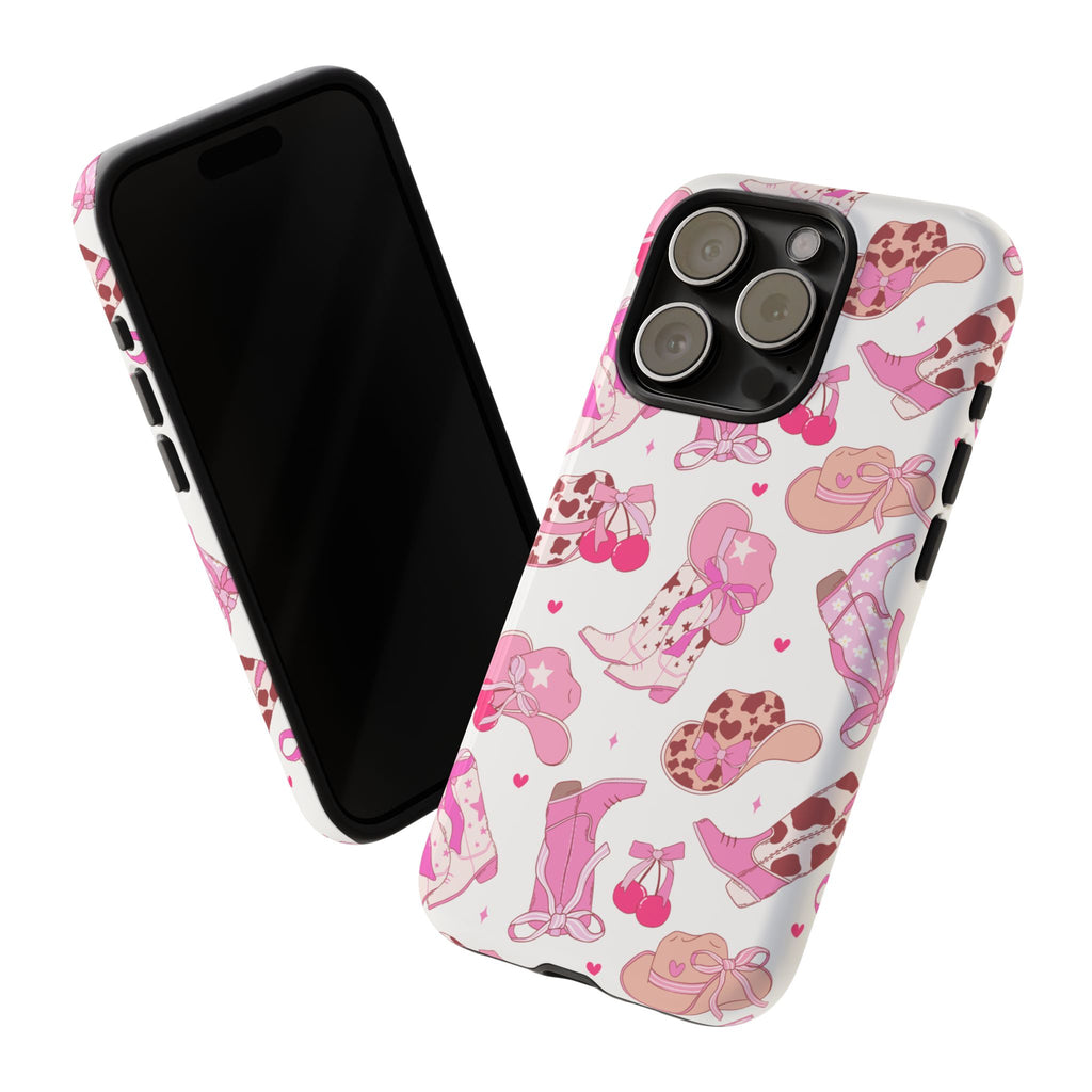 Pink Cowgirl Phone Case - Cute Western Boots & Hats Pattern Tough Case