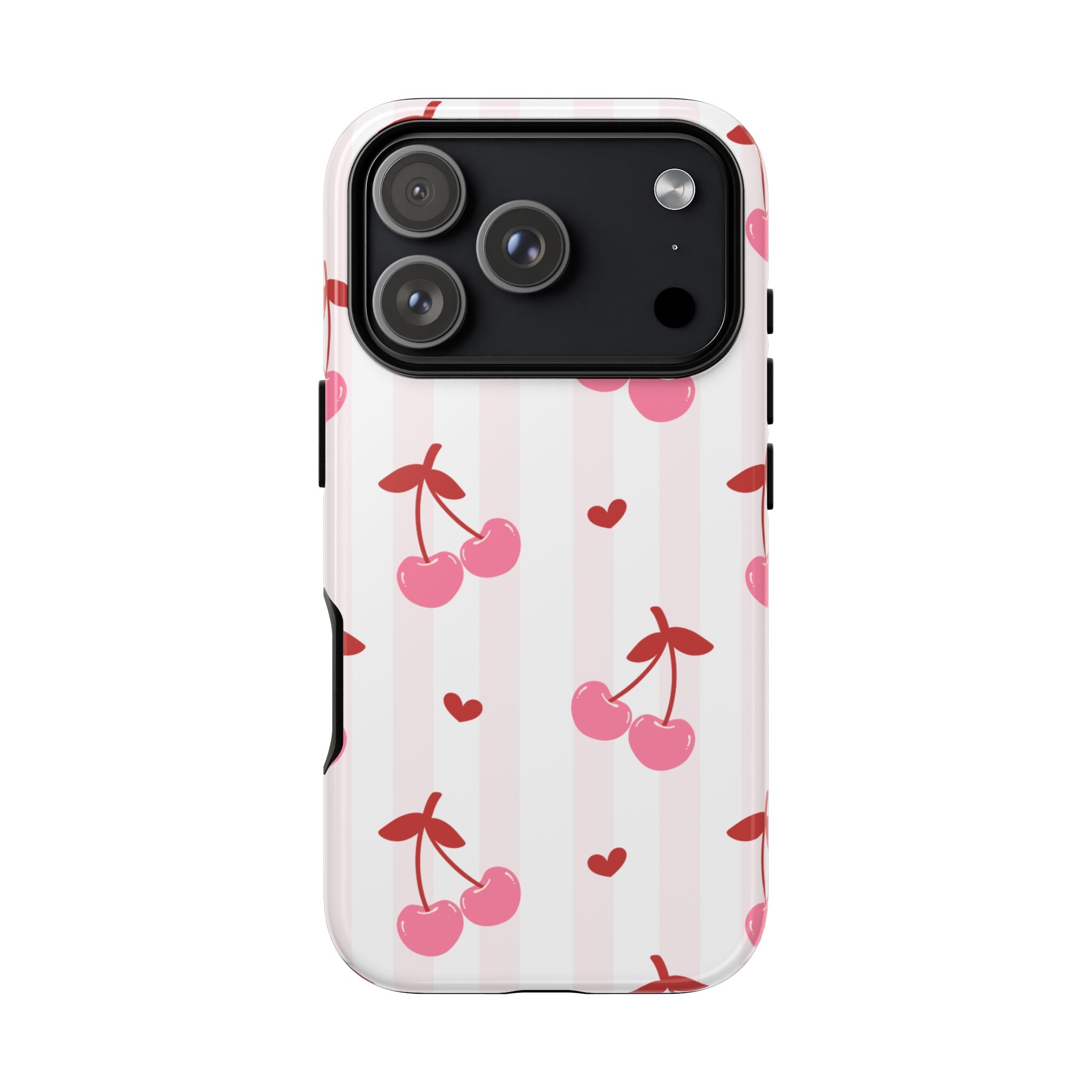 Pink Cherry Pattern Tough Phone Case — Cute Retro Fruit Design