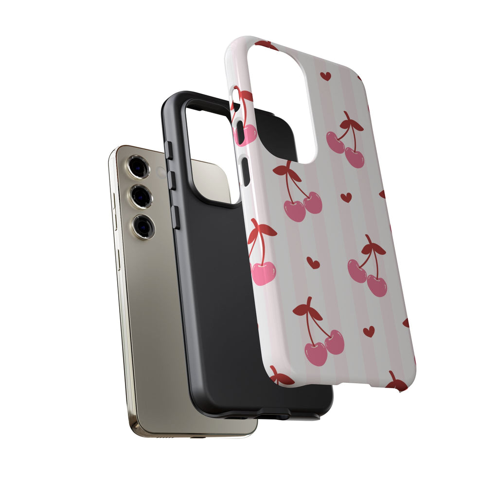 Pink Cherry Pattern Tough Phone Case — Cute Retro Fruit Design