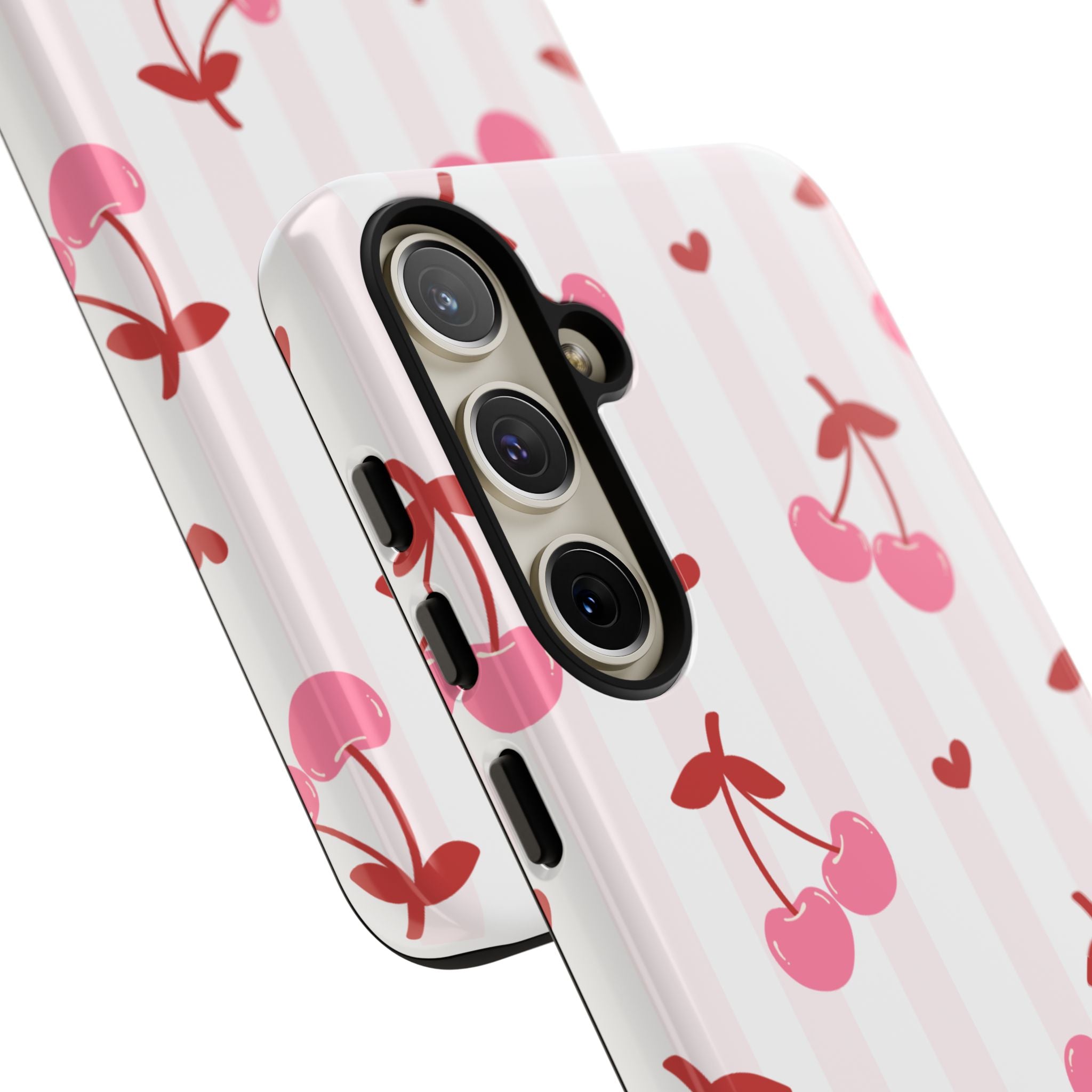 Pink Cherry Pattern Tough Phone Case — Cute Retro Fruit Design