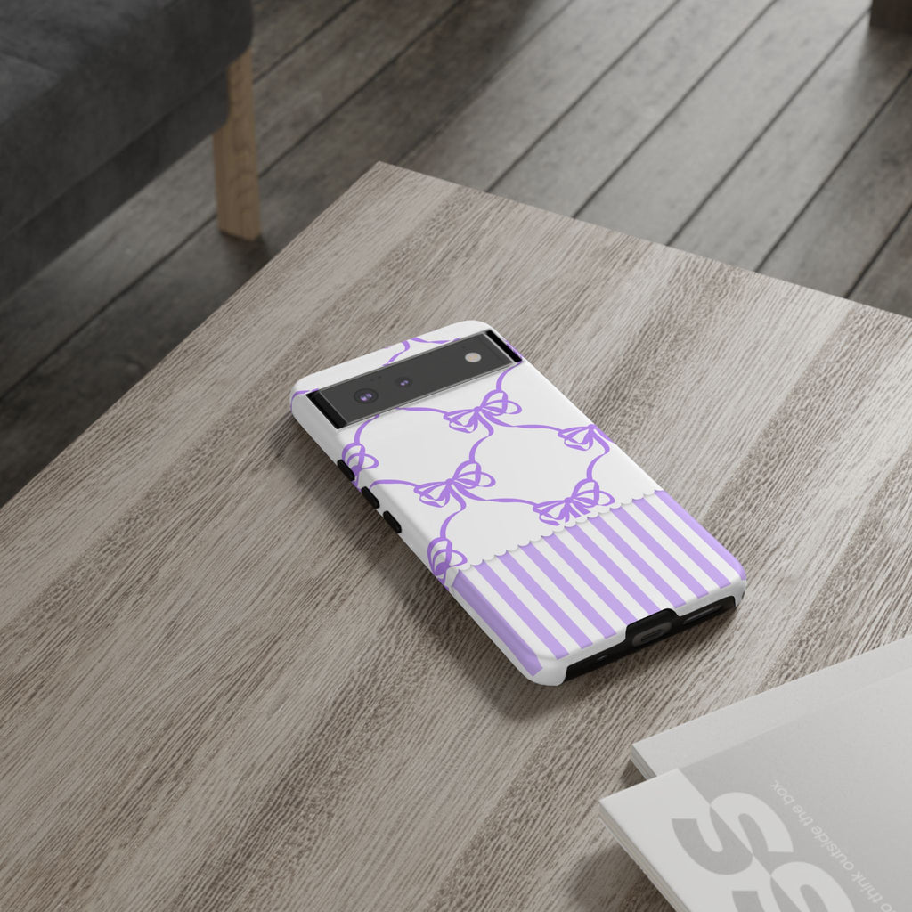 Lavender Bow Pattern Tough Phone Case - Striped Cute iPhone Cover