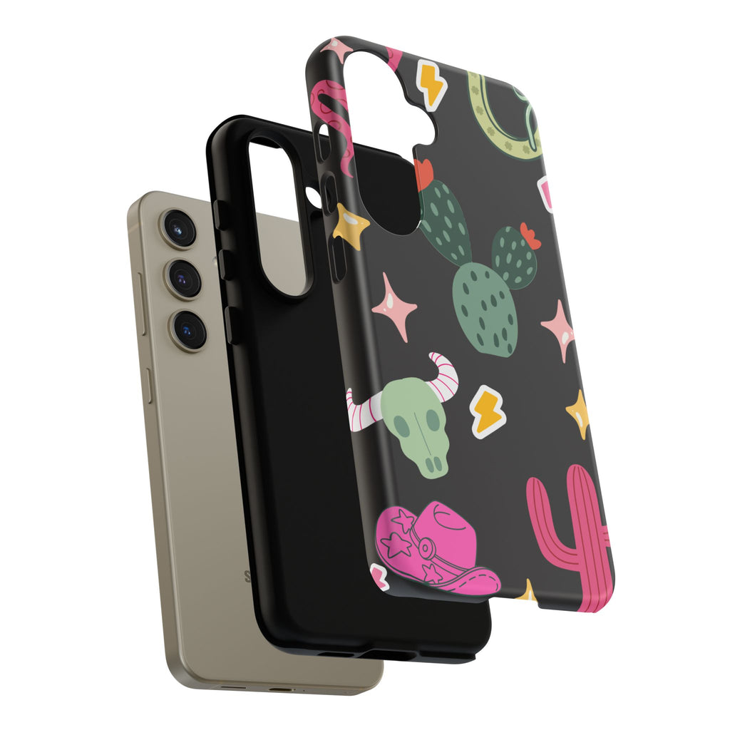 Southwest Desert Icons Tough Phone Case — Cactus, Cowboy & Skull Pattern