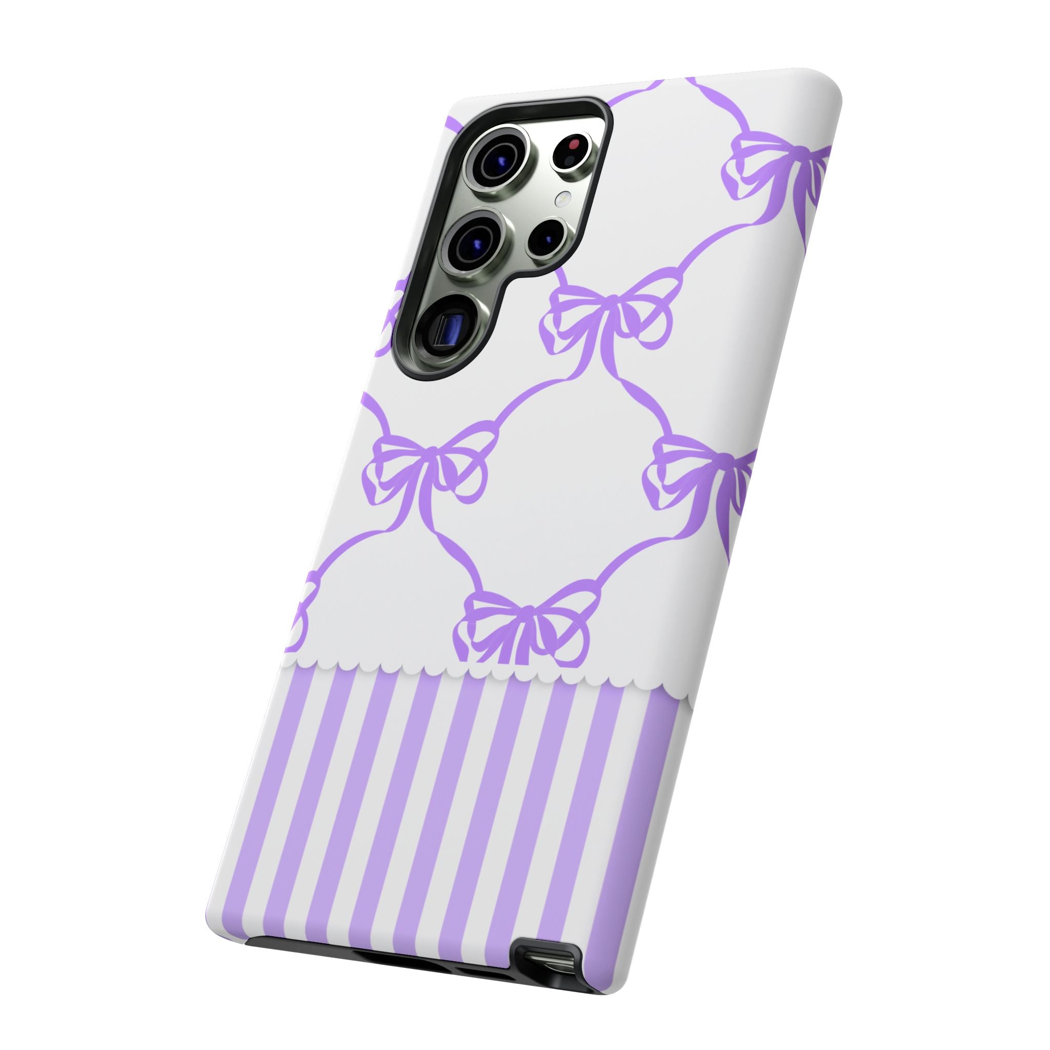 Lavender Bow Pattern Tough Phone Case - Striped Cute iPhone Cover