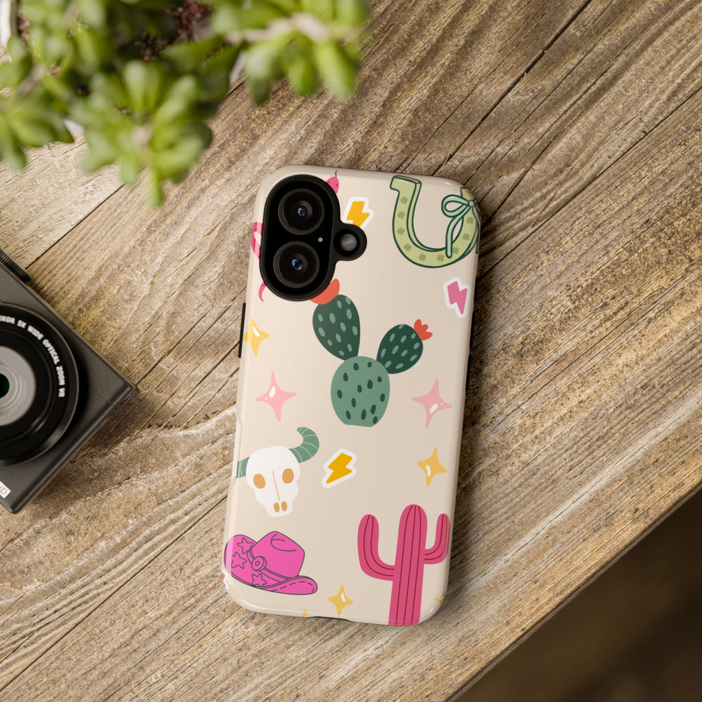 Cactus Cowgirl Phone Case — Cute Western Desert Pattern Tough Case