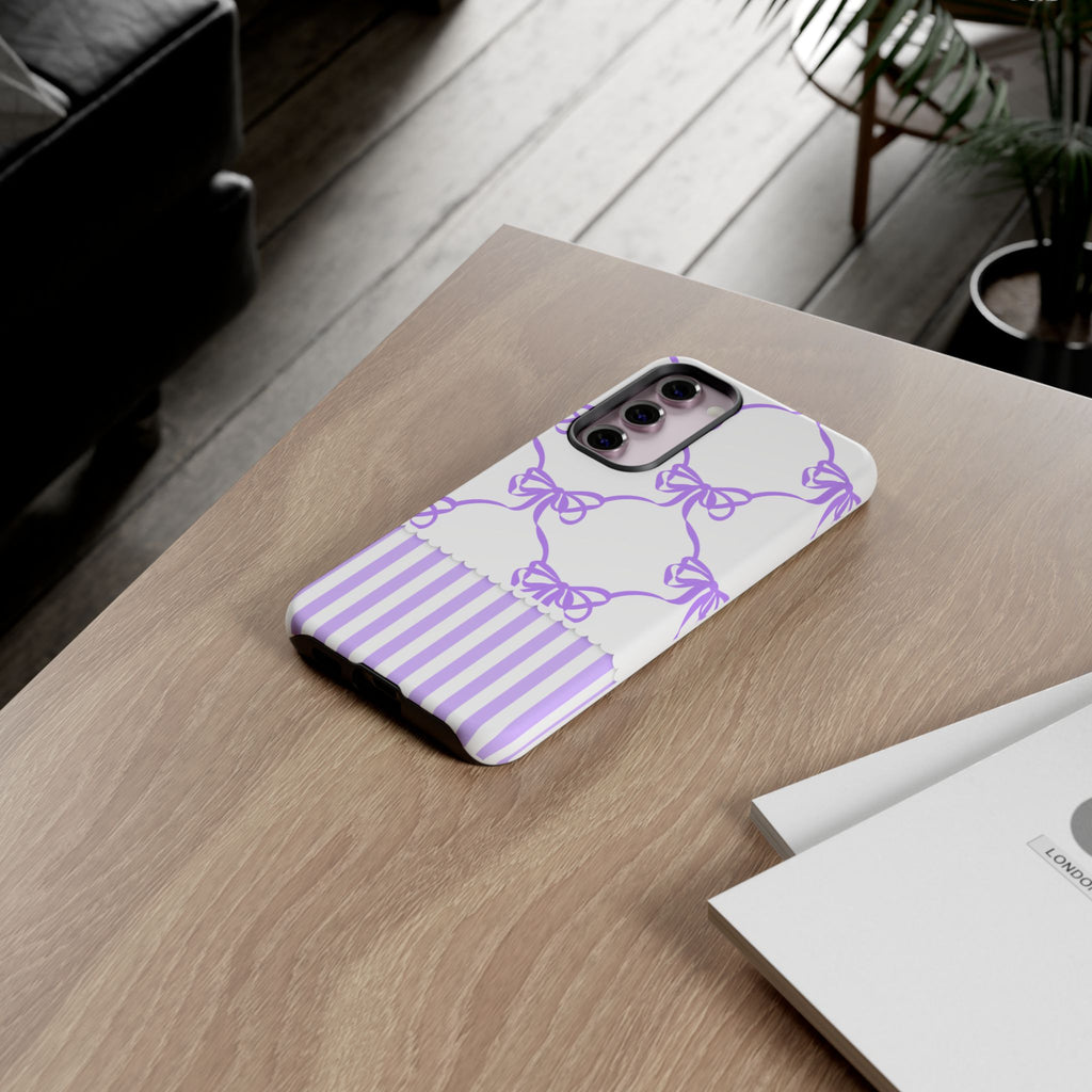 Lavender Bow Pattern Tough Phone Case - Striped Cute iPhone Cover