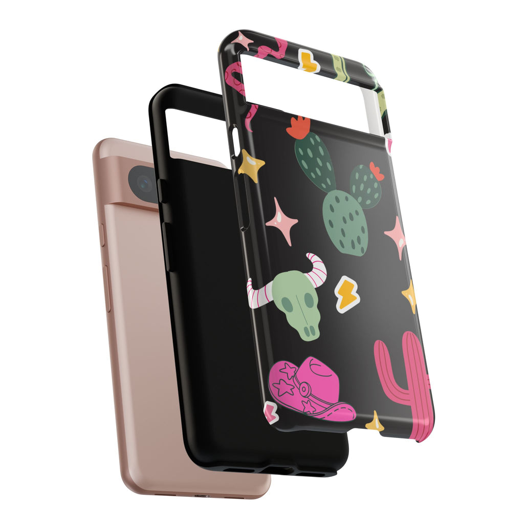 Southwest Desert Icons Tough Phone Case — Cactus, Cowboy & Skull Pattern