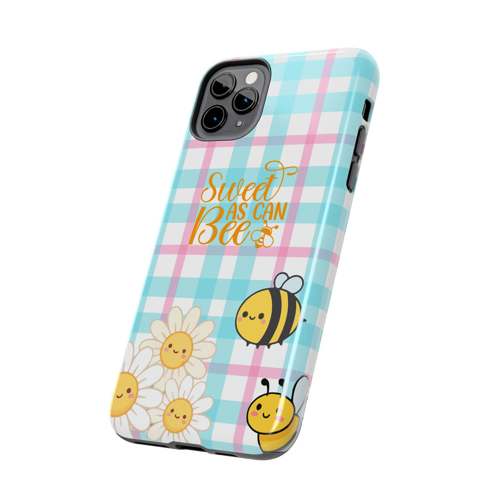 Sweet As Can Bee Tough Phone Case — Cute Bee & Daisy Plaid Protective Cover
